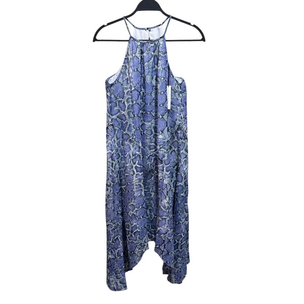Three Eighty Two‎ Purple Snakeskin Print Halter Handkerchief Hem Dress Small NWT